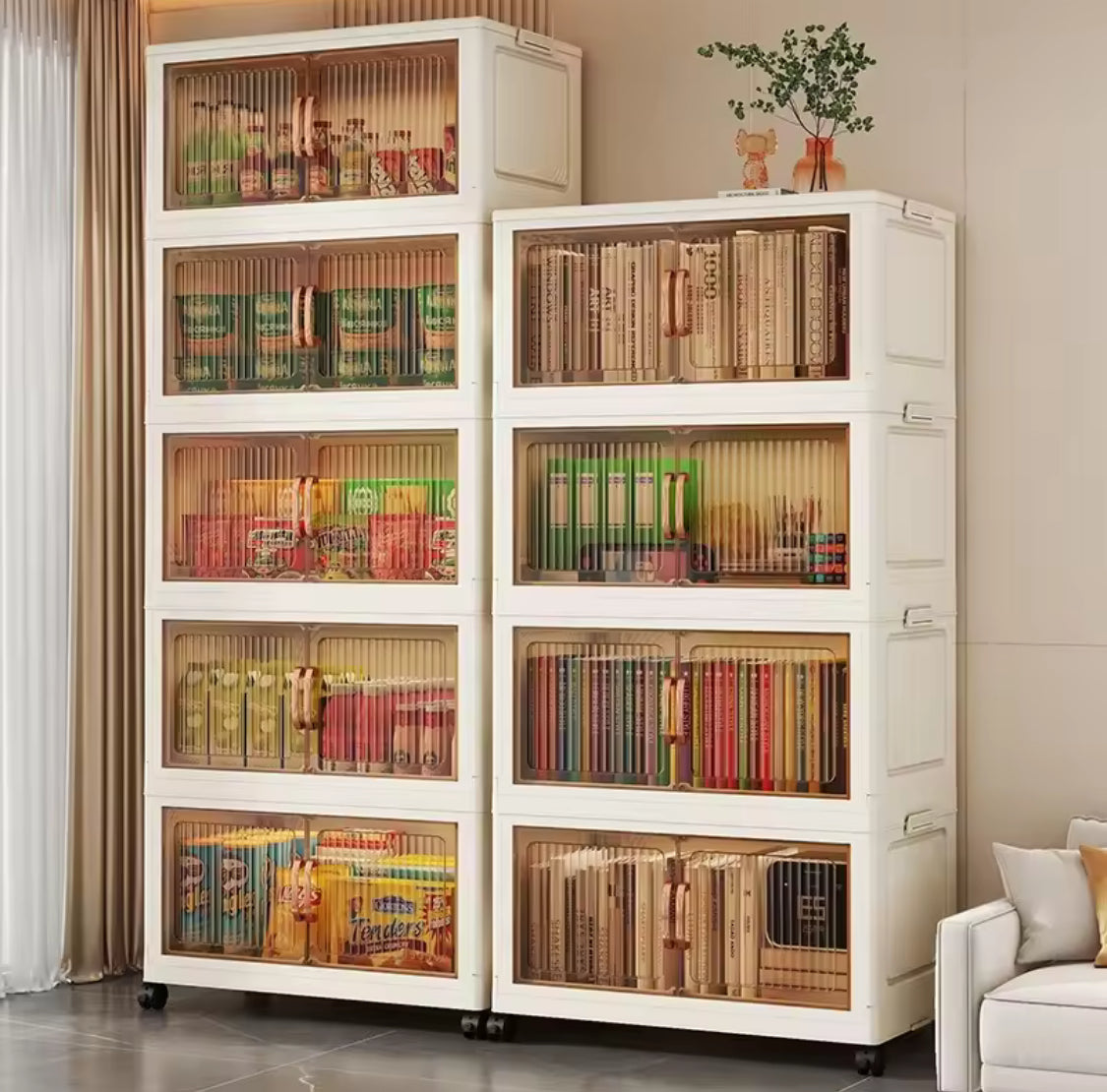 Multi Layer Foldable Storage Cabinet, Bedroom Closet Organizer With Doors, Portable Wardrobe Cabinet, Clothes Storage Organizer, No Installation Storage Cabinet, Plastic Folding Storage Cabinet