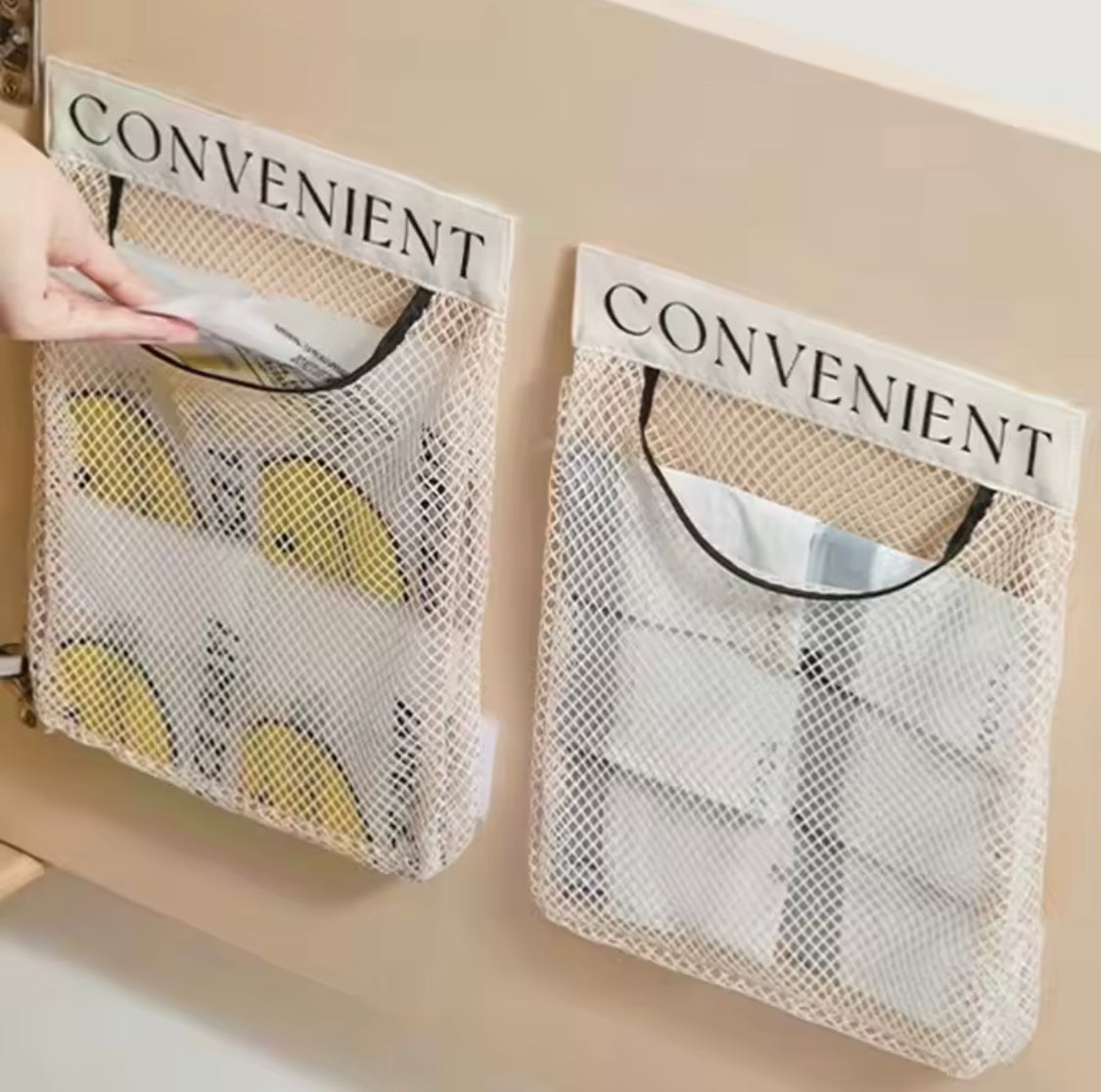 Hanging Storage Mesh Bag, Plastic Shopping Bags Dispenser, Wall Mounted Mesh Storage Bag, Hanging Garbage Bag Holder