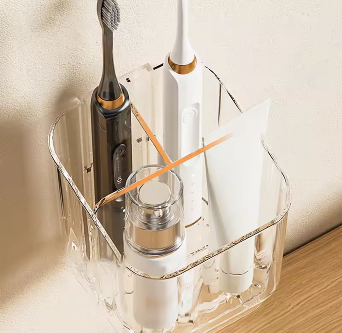 3 Slots Toothbrush Holder With Drain Tray, Removable Divider Wall Mounted Bathroom Organizer, Multifunctional Bathroom Storage Holder, Space Saving Bathroom Accessories