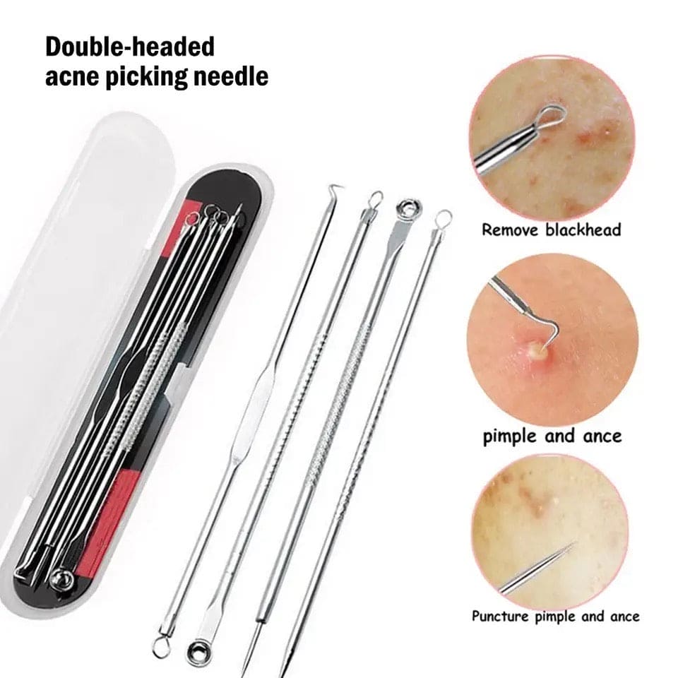 Set Of 4 Pimple Popper Needle, 4-In-1 Multifunctional Acne Needles, Blackhead Remover Tools, Spoon Face Skin Care Tools, Steel Blackhead Removal Kit, Women Beauty Acne Treatment Pore Cleanser Needle Hook, Comedone Extractor Remover Set for All Skin Types