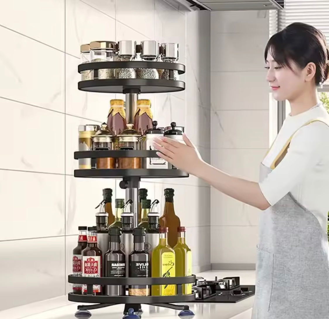 360° Rotation Spice Rack Organizer, Multi Layer Carbon Steel Kitchen Storage Rack, Non Skid Base Kitchen Storage Rack