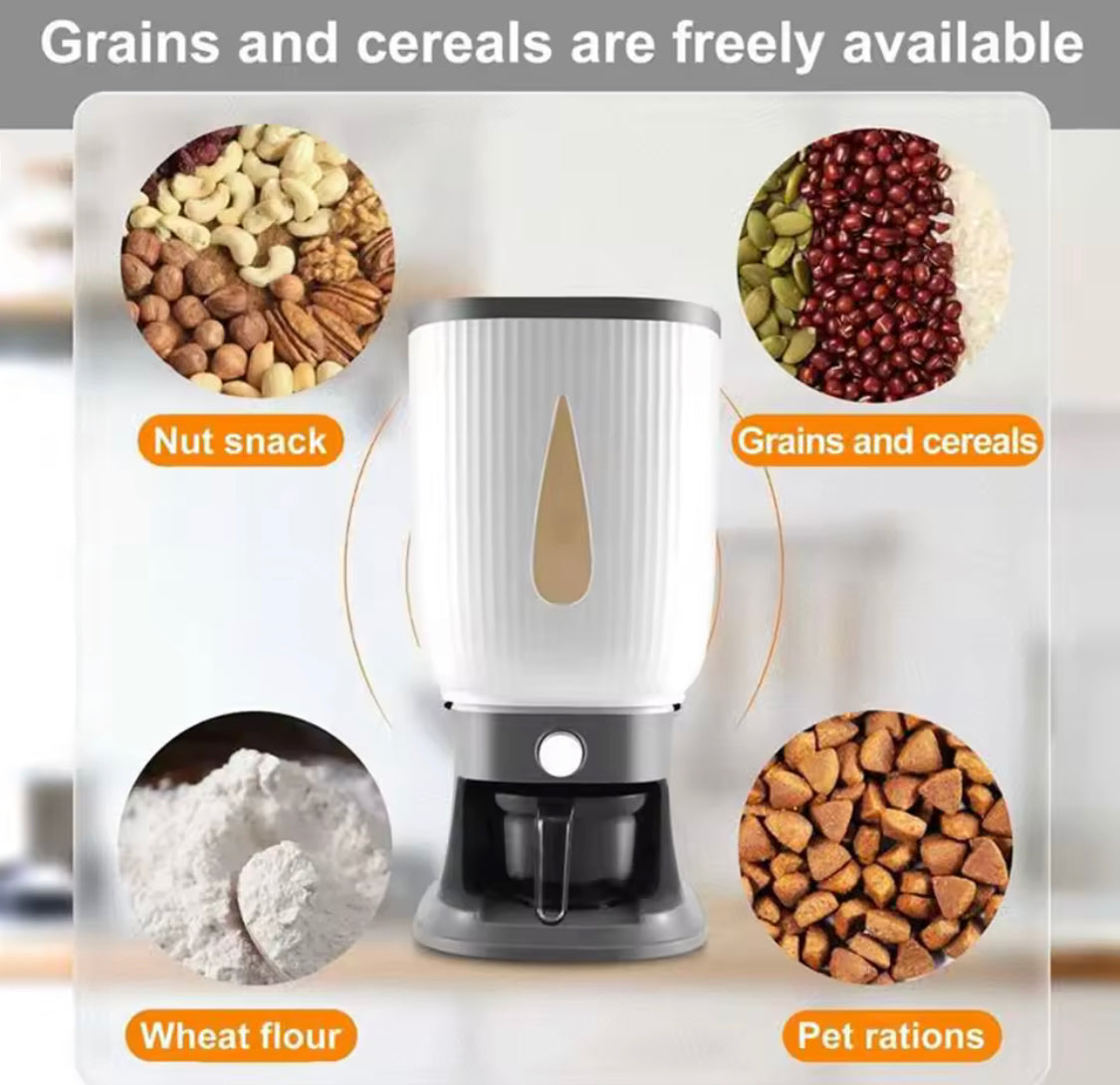 10KG Cereal Dispenser Bucket with Measuring Cup, Moisture Proof Rice Dispenser,