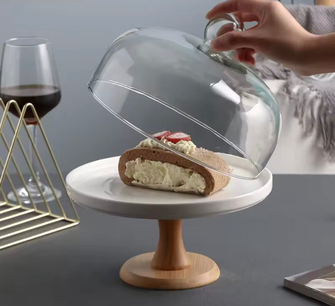 Ceramic Cake Stand with Glass Dome, Dust Proof Cake Stand with Glass Lid, European Dessert Plate With Lid, Cake Stand Table