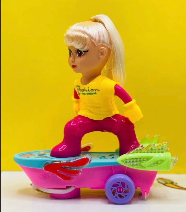 Skate Board Doll Toy, Fashion Doll Musical Kids Playing Toy, Balance Skate Board Cute Girl Toy