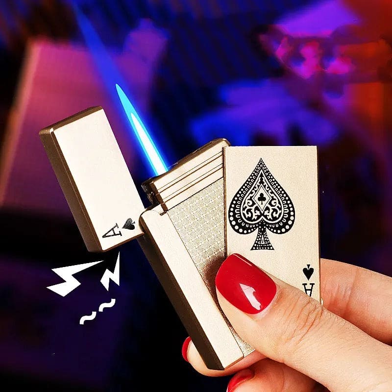 Deck Playing Card Lighter, Ikka Card Pocket Lighter, Metal Poker Jet Lighter, Windproof Playing Card Shape Lighter, Refillable Butane Playing Card Lighter, Creative Jet Flame Pocket Lighter, Flame Dazzling Butane Lighter