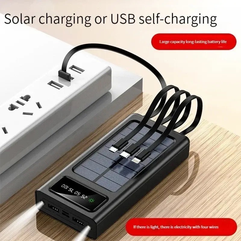 Solar Power Bank, 10000 MAH 100% Transparent LED Power Bank, Led Light Fast Mobile Charging Digital