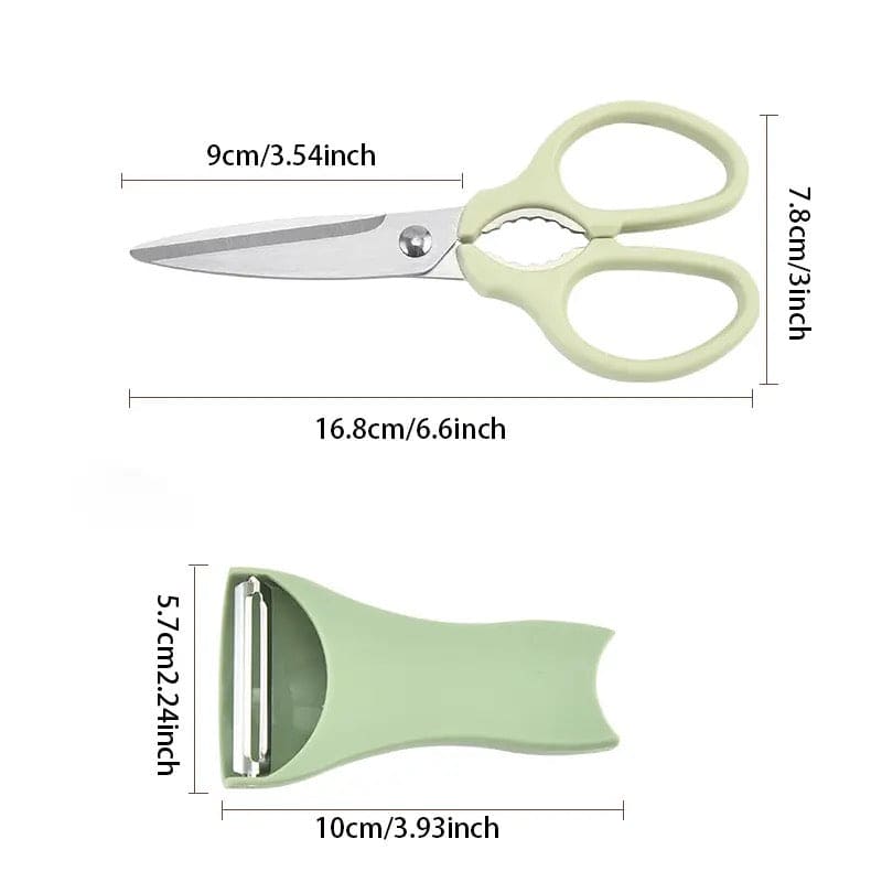 Kitchen Scissor Peelar Set, 3 In 1 Melon Planer, Wovilon Scissor And Peelar, Multipurpose Food Shear, Practical Kitchen Cutting Tool, Heavy Duty Meat Poultry,  Stainless Steel Utility for Ultra Sharp Seafood Herb Serrated