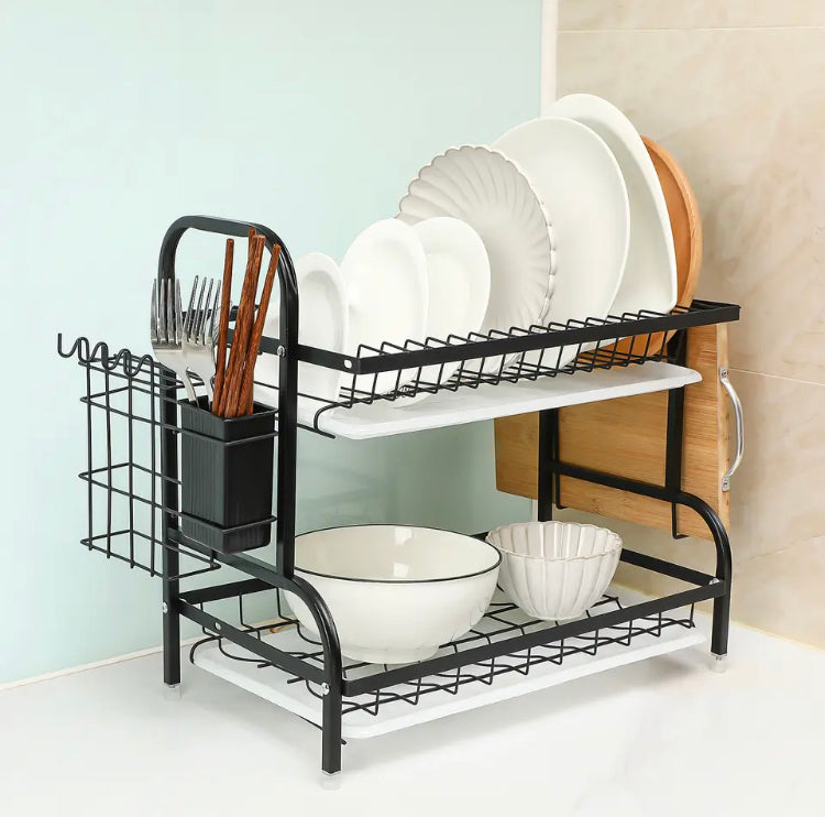 Tier Dish Drainer, Rack Kitchen Plate Cutlery Drying Holder With Drip Tray Glasses Holder, Drying Rack with Tray Chopstick Sink