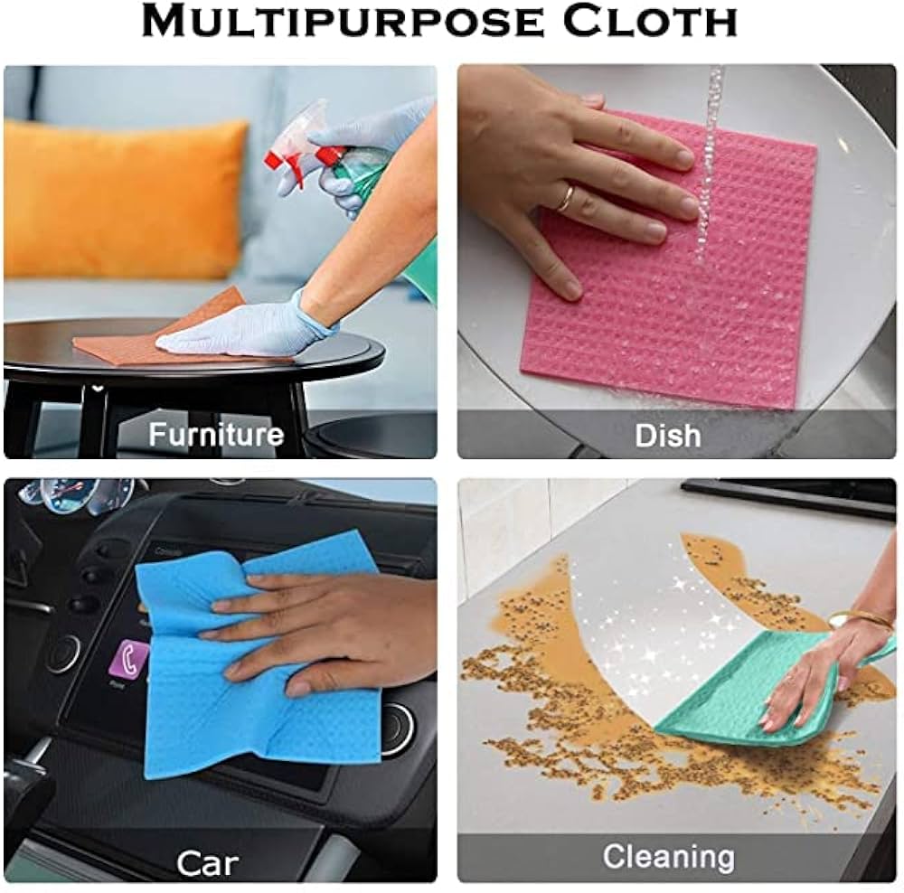 Set Of 5 Cotton Cleaning Sponge, Reusable Kitchen Cleaning Cloth, Microfibre Washable Cleaning Cloth