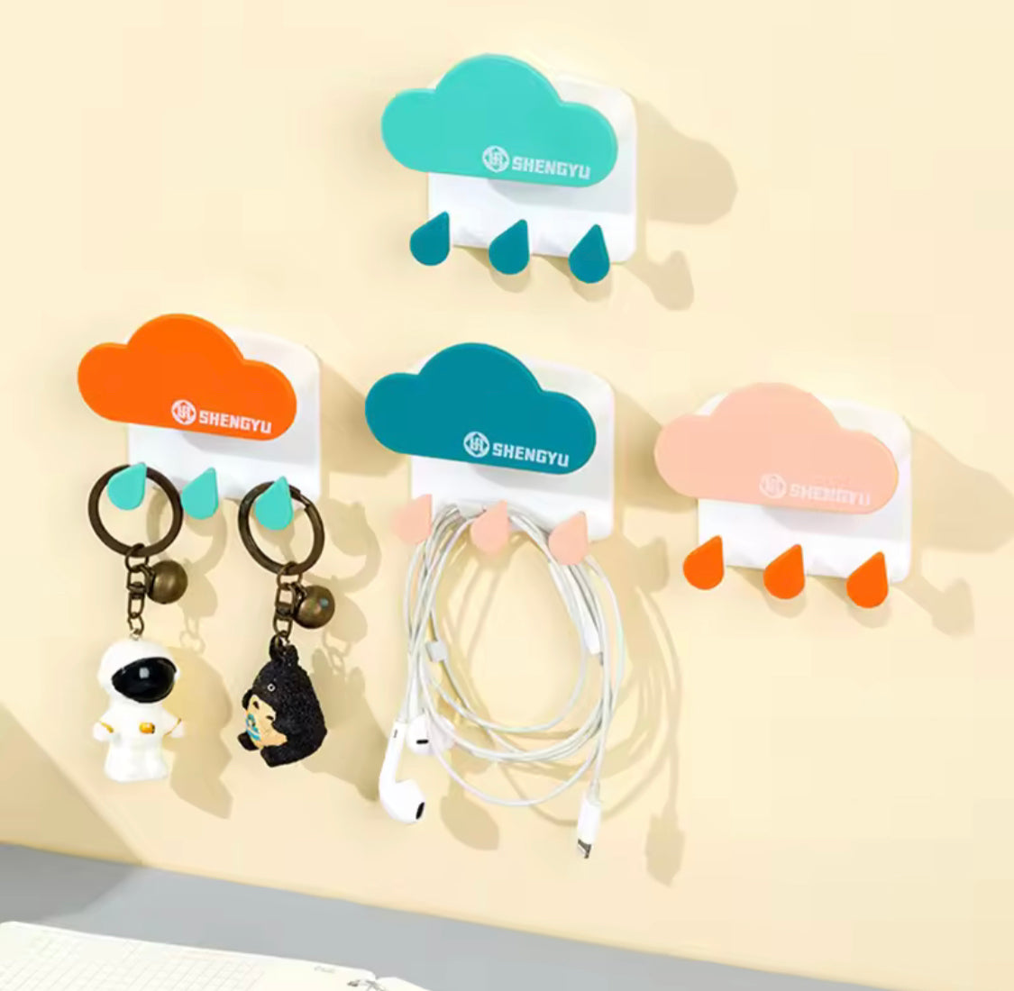 Cloud Water Drop Hook, Cloud Shaped Key Holder, Traceless Adhesive Hook