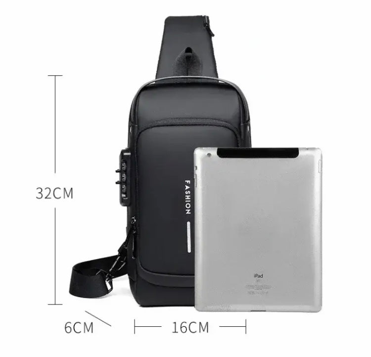 Men Anti Theft Chest Bag, USB Charging Crossbody Bag, Waterproof Multifunctional Casual Bag