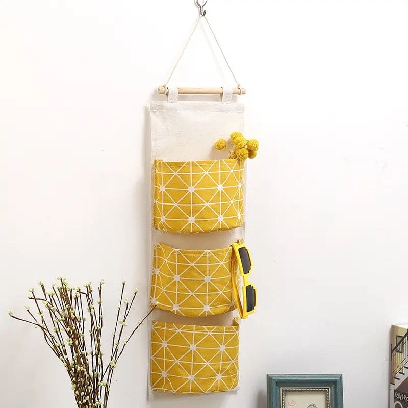3 Pocket Hanging Storage Bag, Wall Pocket Hanging Holder, Multipurpose Sundry Storage Pocket, Linen Bathroom Toiletry Home Decor Hanging Bag, Creative Cotton And Linen Waterproof Storage Hanging Bag, Wardrobe Door Hanging Storage Bag