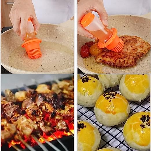 Acrylic Oil Bottle With Brush, Silicone BBQ Grill Oil Bottle With Brush, Multipurpose Cooking Oil Dispenser, Vinegar Pump Spray Dispenser with Brush, Portable Baking Cooking Oil Butter Seasoning Brush Bottle, Squeeze Type Condiment Container