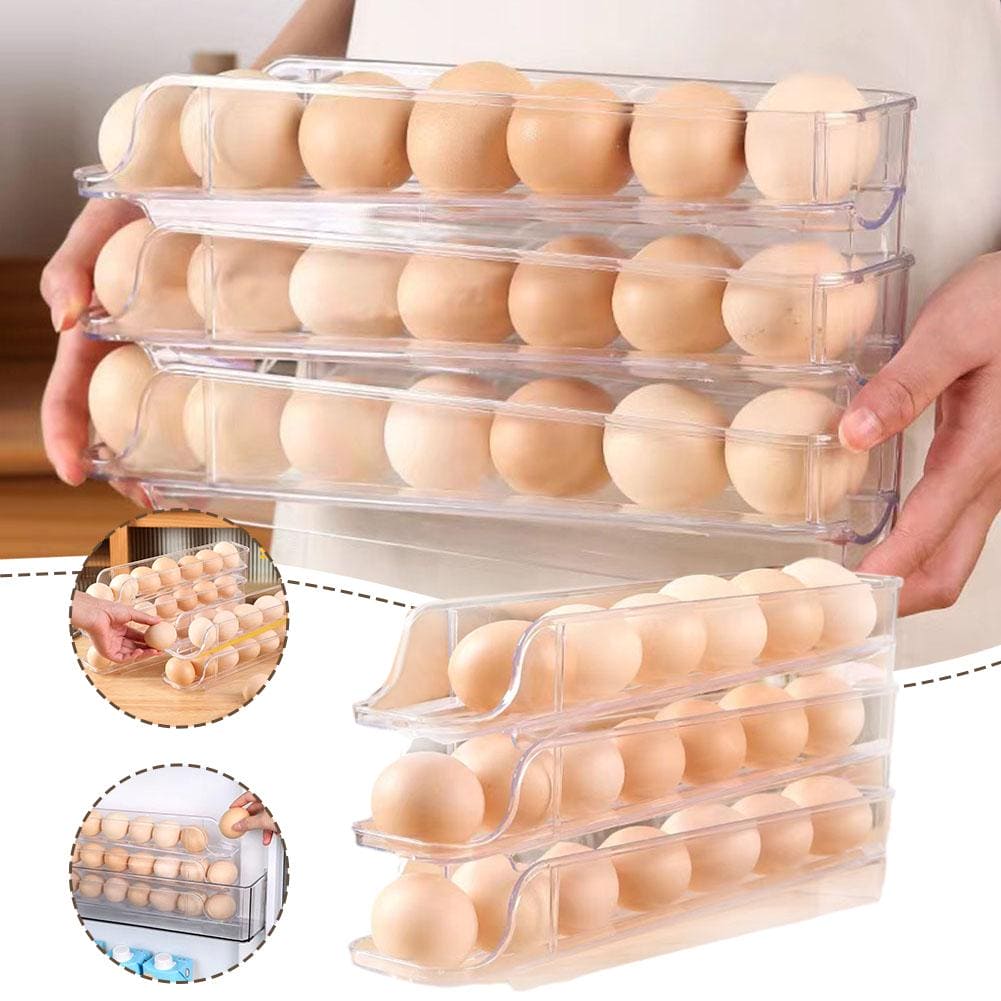 Telescopic Egg Slide Tray, Egg storage Container, Stackable Egg Tray, Safe Sliding Egg Box, Durable Egg Storage Box, Anti Slip Large Capacity Egg Holder, Kitchen Countertop Fresh Egg Storage Container