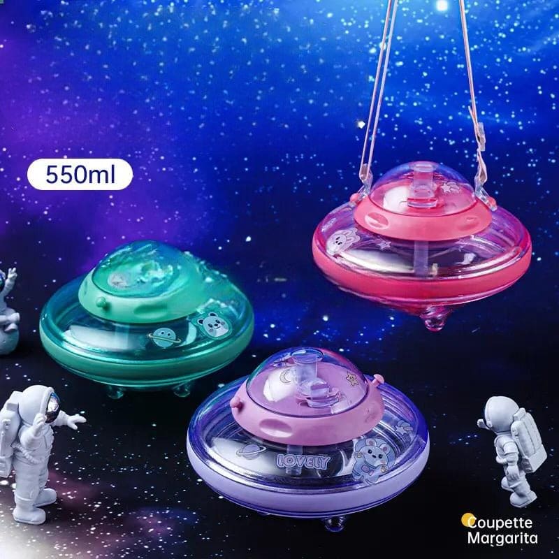 Cartoon UFO Water Bottle, Kid School Water Cup, Portable Cartoon Student Straw Cup, oft Suction Nozzle Water Cup for Kids, Plastic Water Juice Bottles, Sports Water Bottle with Leak Proof Flip Top Lid