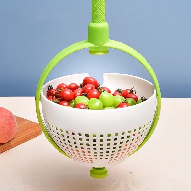 Revolving Drain Basket, Multipurpose Salad Molicer, Foldable Strainer Fruit Vegetable Washing Basket, New Salad Spinner, Dehydration Water Throwing Drain Basket, Lettuce Spinning Colander Kitchen Tool, Spinning Basket with Collapsible Handle