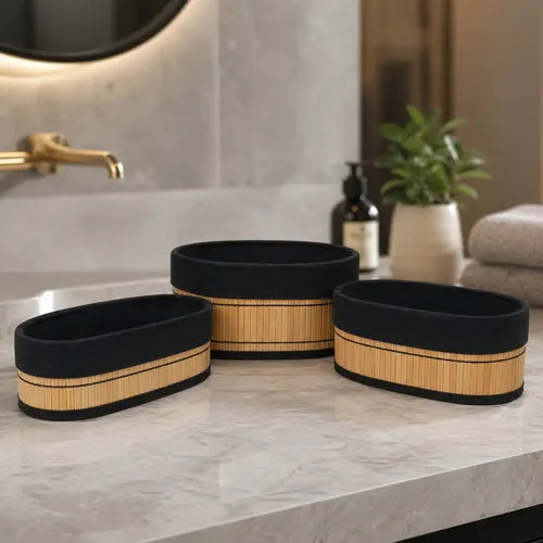 3pcs Bamboo Storage Basket Set, Bamboo Vanity And Bathroom Organizer Set, Multipurpose Bamboo Organizer Baskets