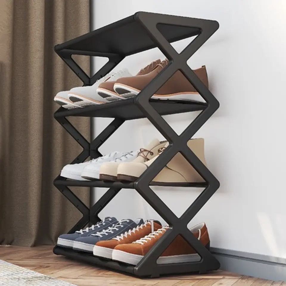 4 Tier Modern X Shoe Rack, Simple Multi Layer Space Saving X-shaped Shoe Rack, Dustproof Storage Shelf Shoes Organizer, Creative Fabric Dustproof Shoe Rack, Multi Layer Shoe Storage Rack For Home