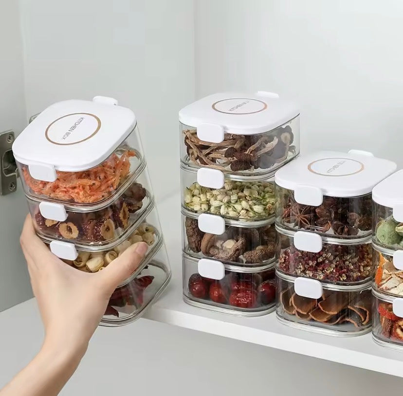 Korean Design Spices Mini Container, Stackable Airtight Spice Containers With Lid, Adjustable Compartments Spices Box