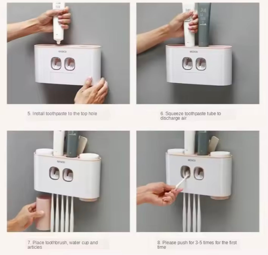 Wall Mounted Toothbrush Holder And Toothpaste Dispenser, Toothpaste Squeezer, Hands Free Toothpaste Dispenser, Toothbrush Holder, Bathroom Organizer