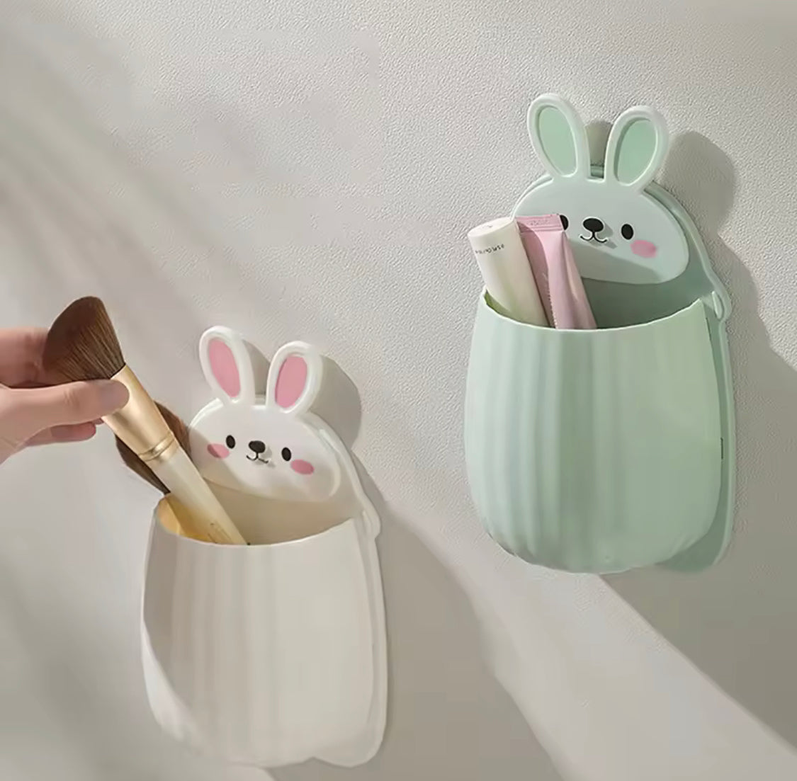 Cute Rabbit Toothbrush Holder, Multipurpose Free Punch Shelf, Wall Hanging Rabbit Storage Holder