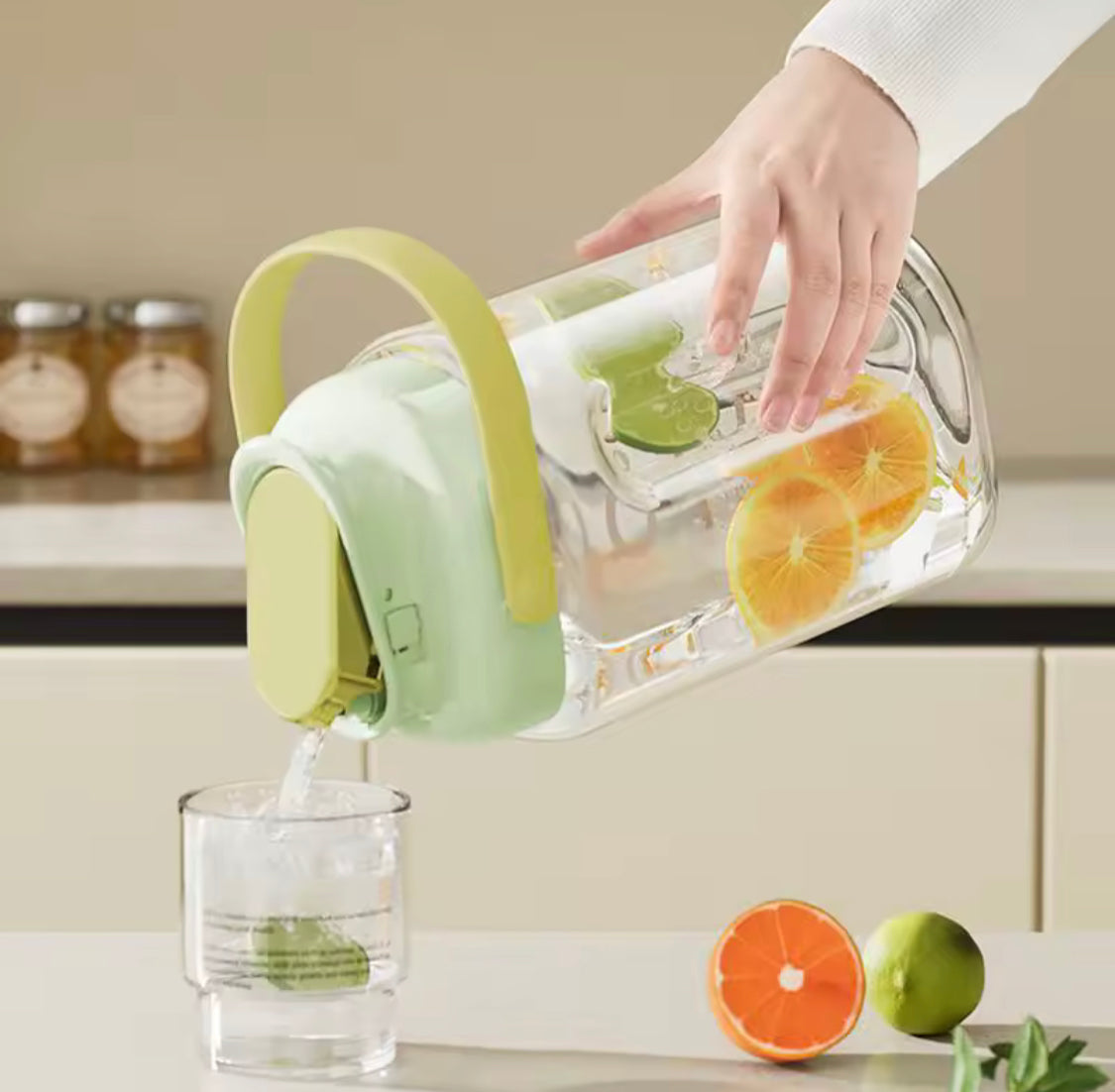 3.5L Refrigerator Water Bottle Kettle With Tap, Large Capacity Glass Water Bottle, Cool Water Bucket Dispenser