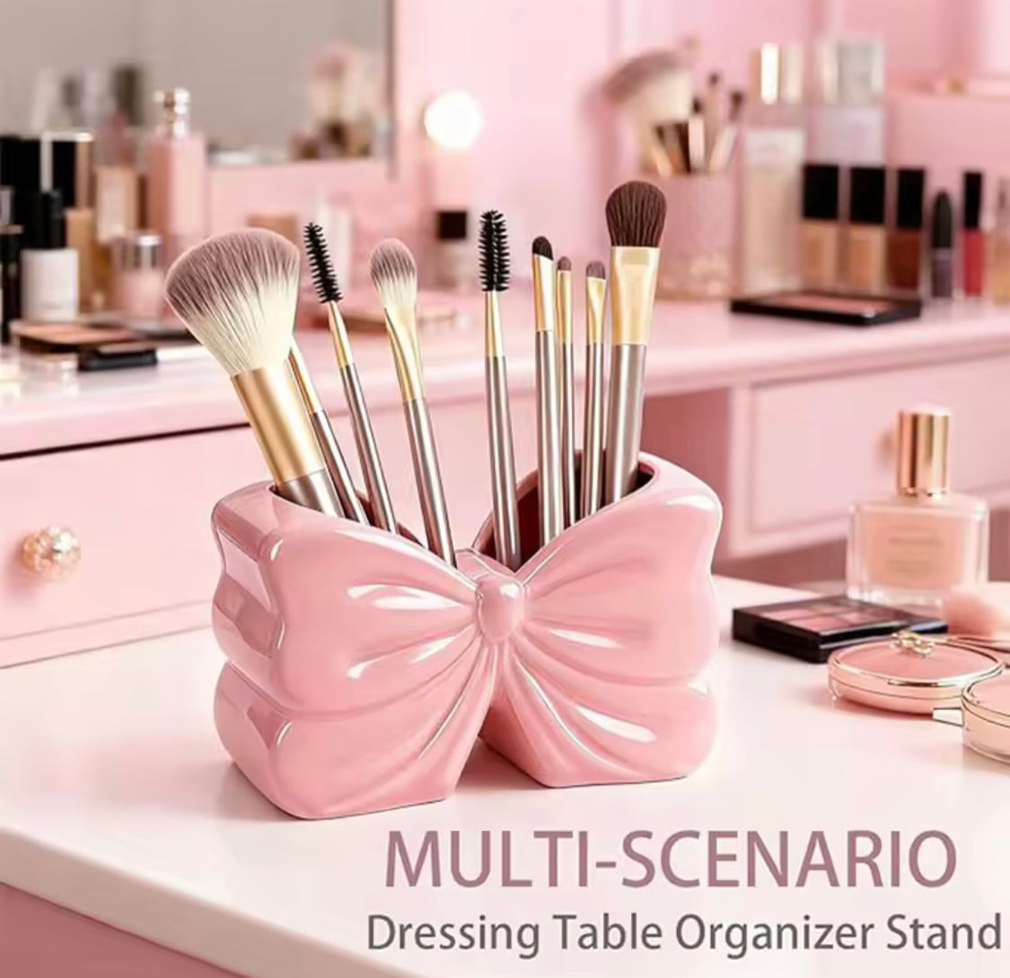 Elegant Bow Shape Cosmetic Brush Organizer, Decorative Beauty Brush Holder, Dual Purpose Ceramic Bow Organizer, Vanity Storage Holder