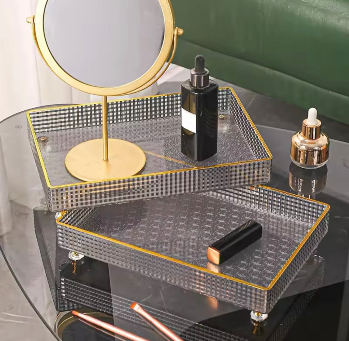 Multipurpose Transparent cosmetics storage Tray, Perfume And Cosmetic Organization Rack, Dressing Table Storage Holder