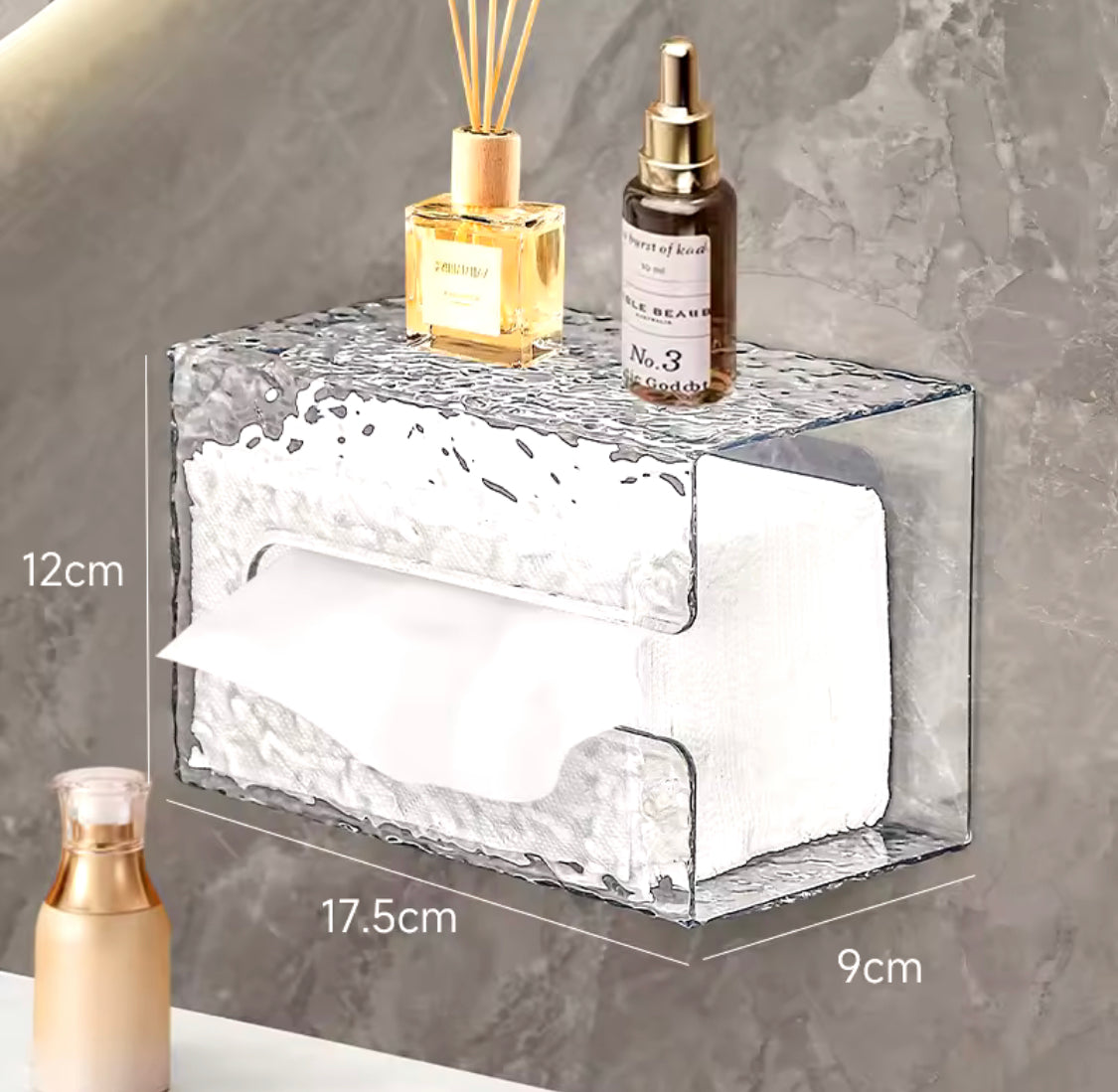 Wall Mounted Transparent Tissue Box, Glacier Pattern Plastic Toilet Paper Case, Napkin Storage Box