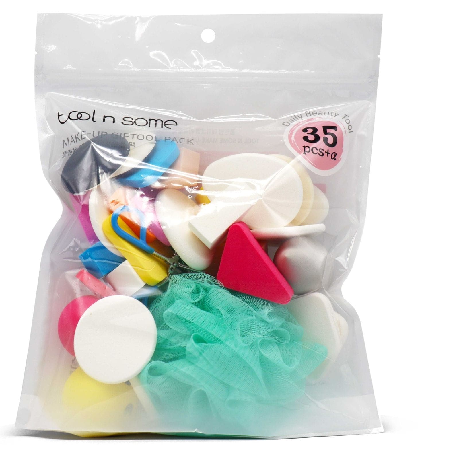 Set of 35 Beauty Tool Lucky Puff, Soft Makeup Sponge Puff Set With Bath Net And Eyelashes Curler, Women Makeup Beauty Tool