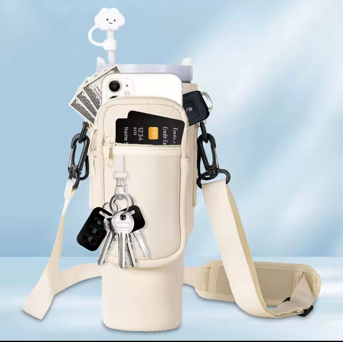 Shoulder Strap Water Bottle Cover, Adjustable Water Bottle Pouch, Tumbler Carrier Bag With Pockets