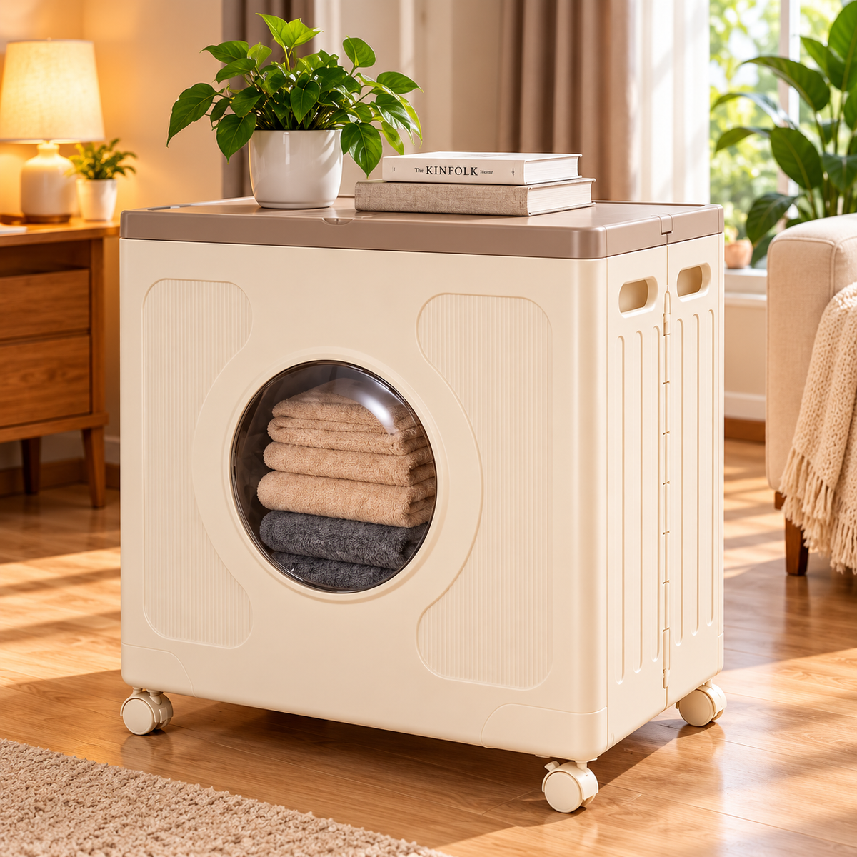 Large Capacity Laundry Storage Box, Foldable Laundry Organizer with Wheels, Smart Rolling Storage Box