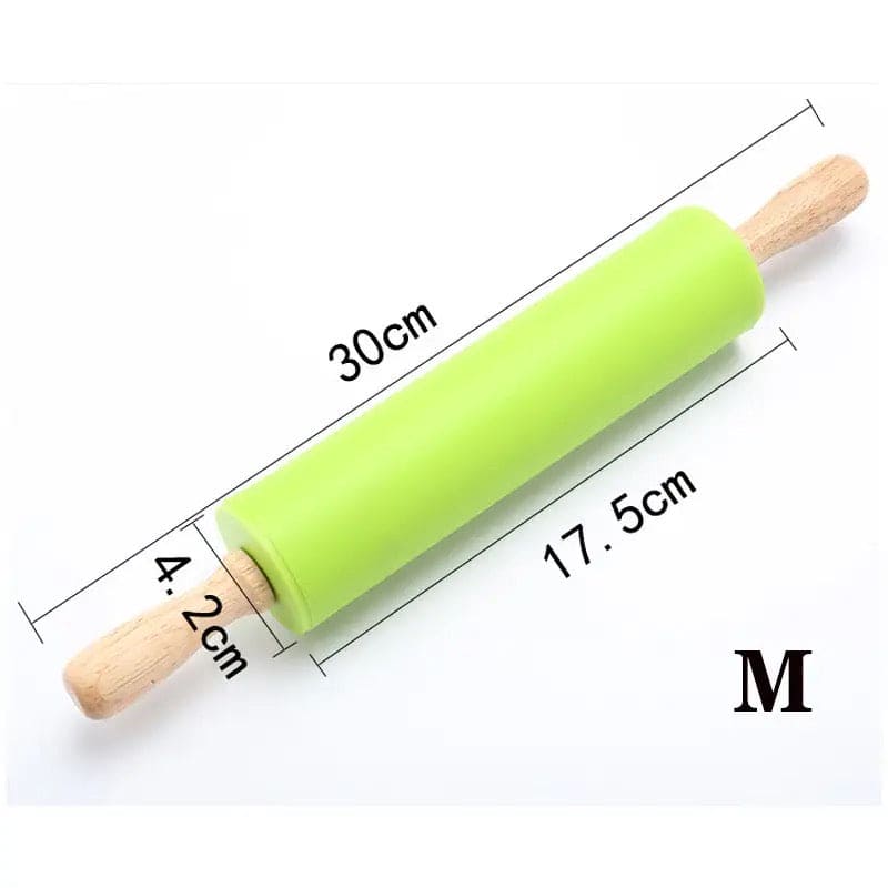Silicone Dough Roller, Wooden Handle Dough Roller, Dumpling Skin Pressing Flour Stick Baking Tool, Kitchen Roti Belan, Non Stick Surface Baking Roller, Kitchen Cooking Accessories