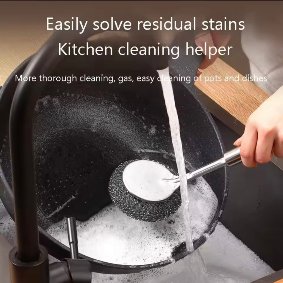 Long Handle Stainless Steel Wire Ball Brush, Strong Decontamination Sink Brush, Durable Extended Wire Dishwash Brush