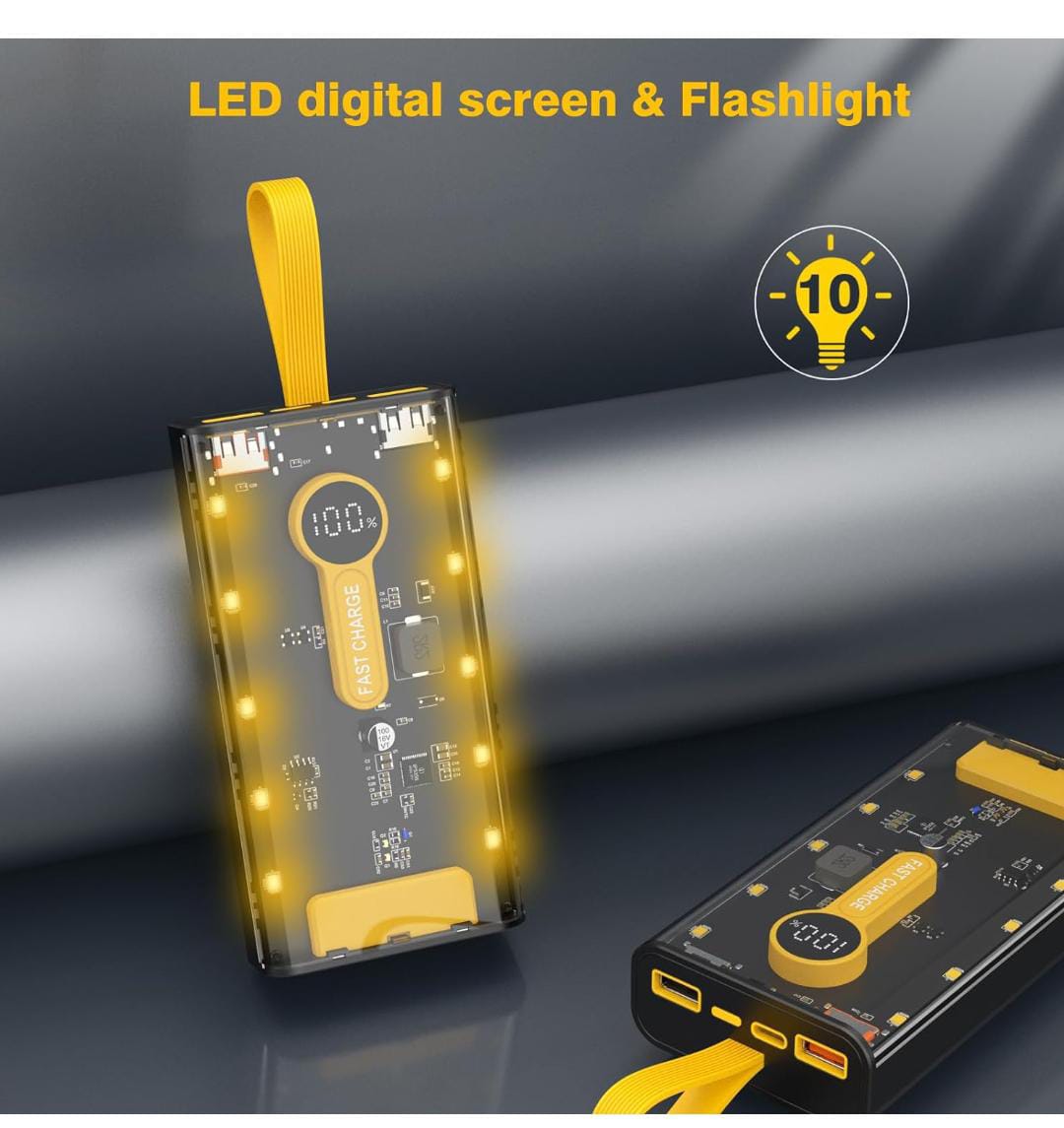 Led Light Power Bank, 66W Comes With Four Wire Fast Charging Charging ...