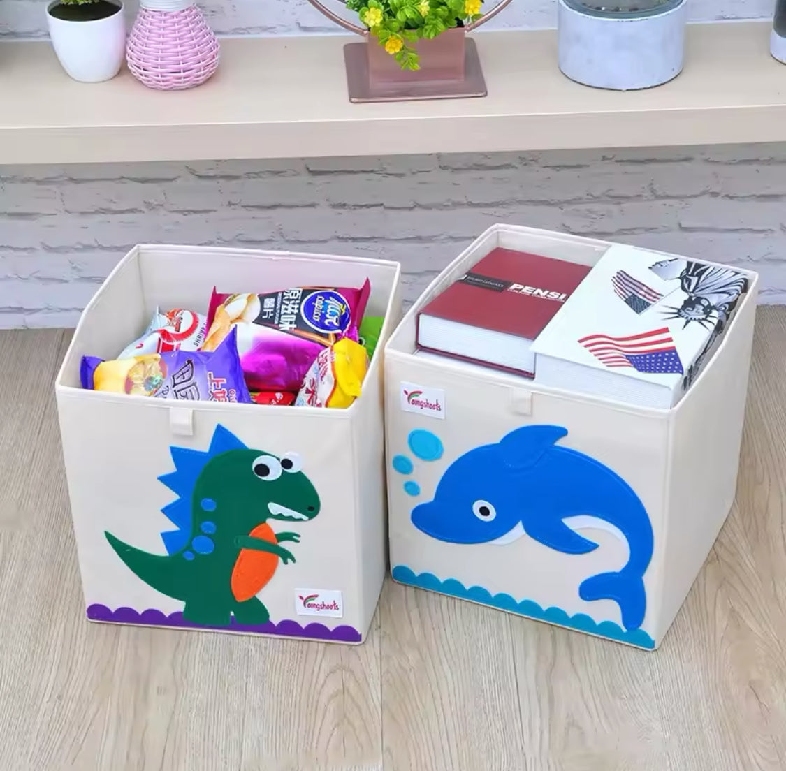 Foldable Toy Storage Basket, Cute Animal Character Cube Box, Children Clothes Toys Book Storage Organizer, Animal Cartoon Design Toys Storage Box