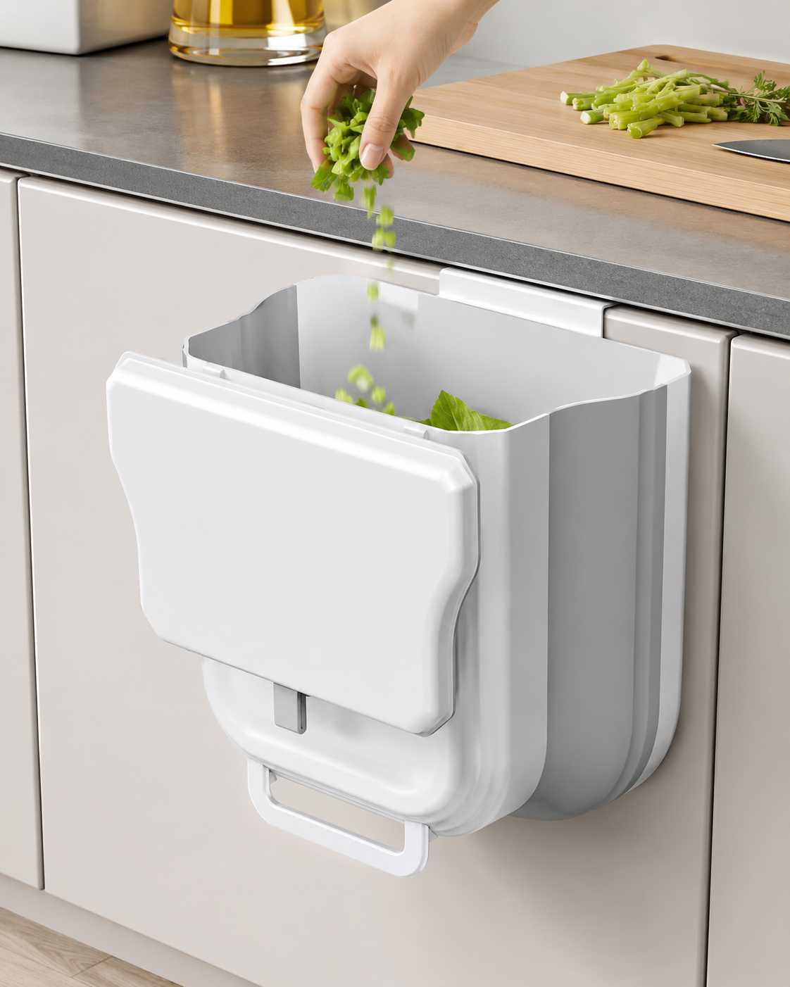 Smart Hanging Trash Bin, Compact Cabinet Garbage Bin, Smart Fold Kitchen Organizer Bin, FoldAway Kitchen Waste Bin