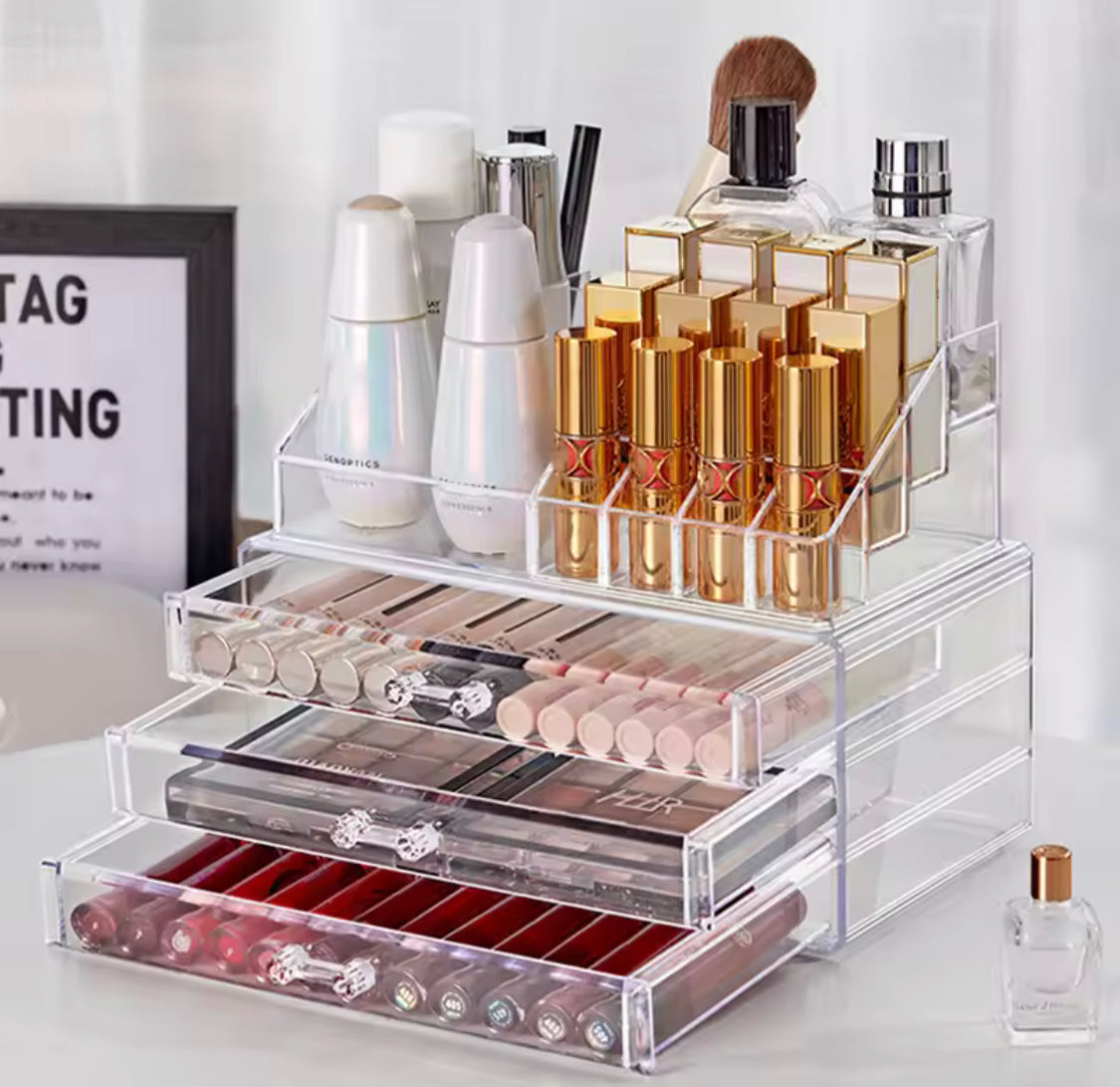 Multi Layer Makeup Organizer with Drawers, Elegant Clear Acrylic Vanity Organizer, Transparent Makeup Organizer with Drawers, Acrylic Lipstick & Cosmetic Organizer