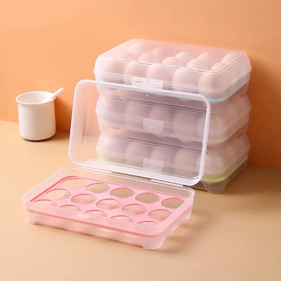 Transparent 15 Frame Egg Box, Refrigerator Egg Preservation Storage Box, Portable Egg Holder Box With Lid, Drawer Egg Carton Box, Anti-collision Plastic Egg Compartment Egg Tray, Baby Bag Egg Holder, Large Capacity Fridge Eggs Storage Box