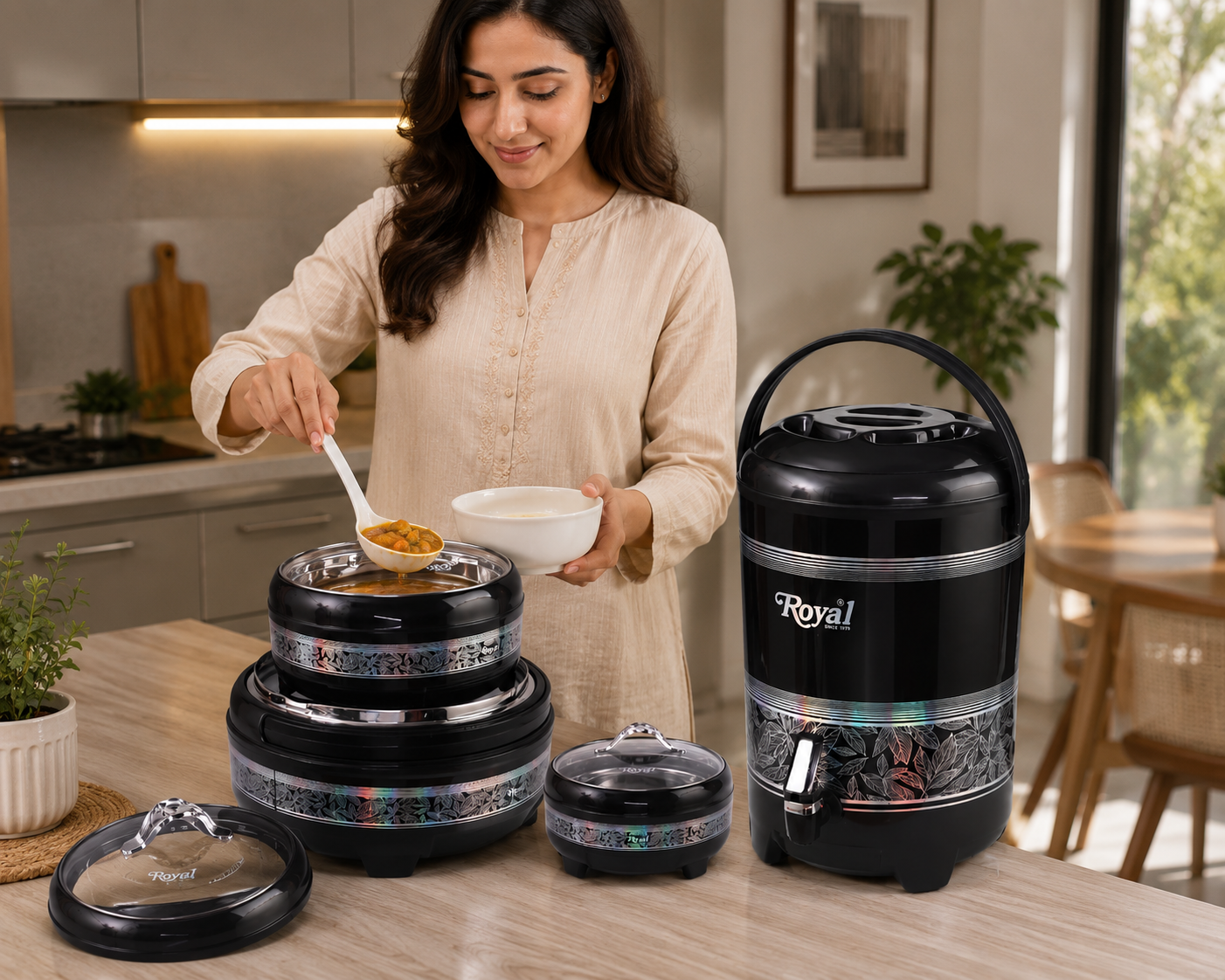 3Pcs Insulated Food And Beverage Server Set, Double Wall Insulated Hot Pot Serving Set, Multipurpose Thermal Food Storage Set
