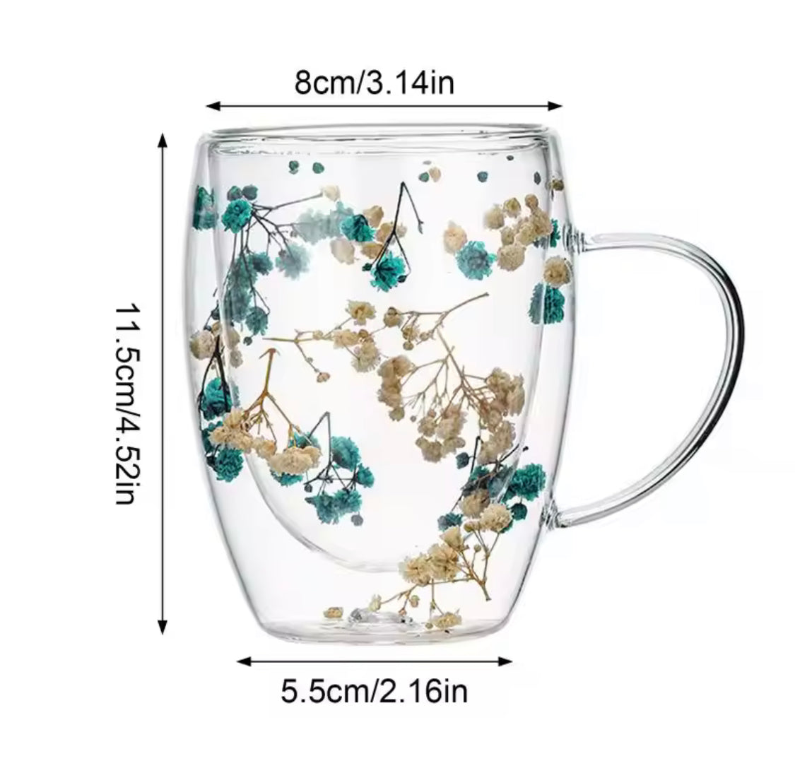 Dry Flowers Double Wall Glass Cup, Transparent Espresso Glass Cup, Double Wall Glass Cup With Handle