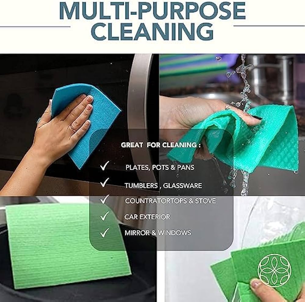 Set Of 5 Cotton Cleaning Sponge, Reusable Kitchen Cleaning Cloth, Microfibre Washable Cleaning Cloth