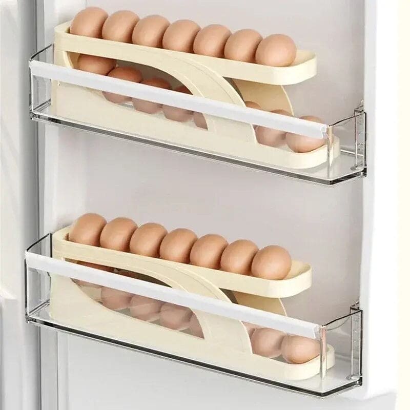 Automatic Scrolling Egg Rack, Refrigerator Egg Dispenser For Kitchen, Double Layer Egg Dispenser, Roll Down Counter Top Egg Holder, Smart Rolling Egg Storage Tray