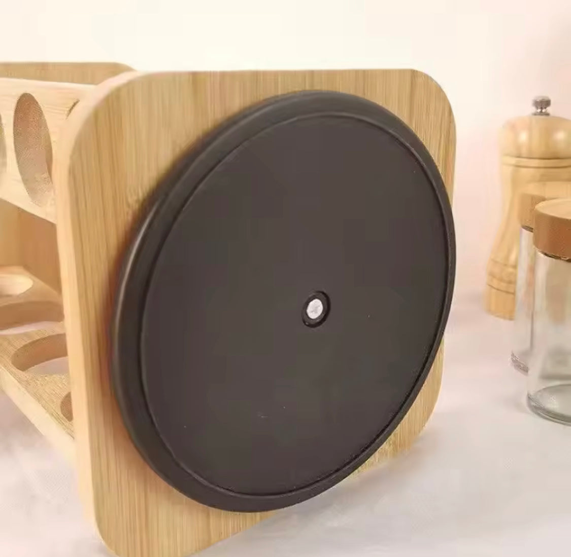 Rotatable Wooden Spice Rack With Jars, Multi Layers Square Shape Seasoning Bottle Storage Rack, Seasoning Bottles Condiment Jars, Kitchen Storage Organizer