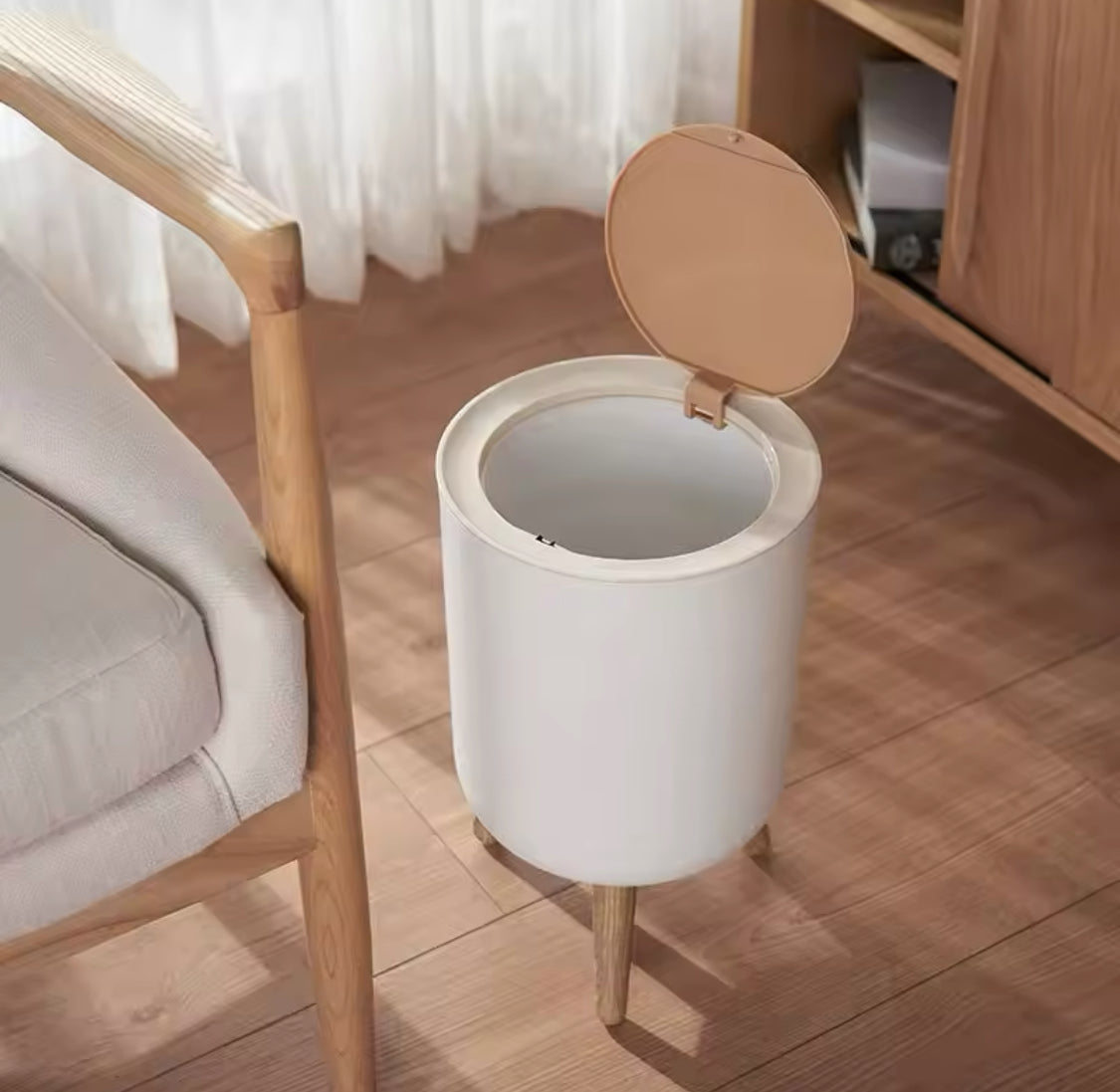 Wooden Pattern Trash Can, Creative Kitchen Waste Bin With Press Cover, Living Room Toilet Garbage Container, Foot Imitation Wood Rubbish Can, Bathroom Kitchen Garbage Bucket