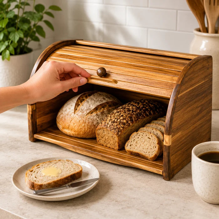 Bamboo Pastry Storage Box With Transparent Cover, Countertop Cookies Muffins Box, Bread Storage Organizer, Bamboos Bread Organizers Box With Clear Lid