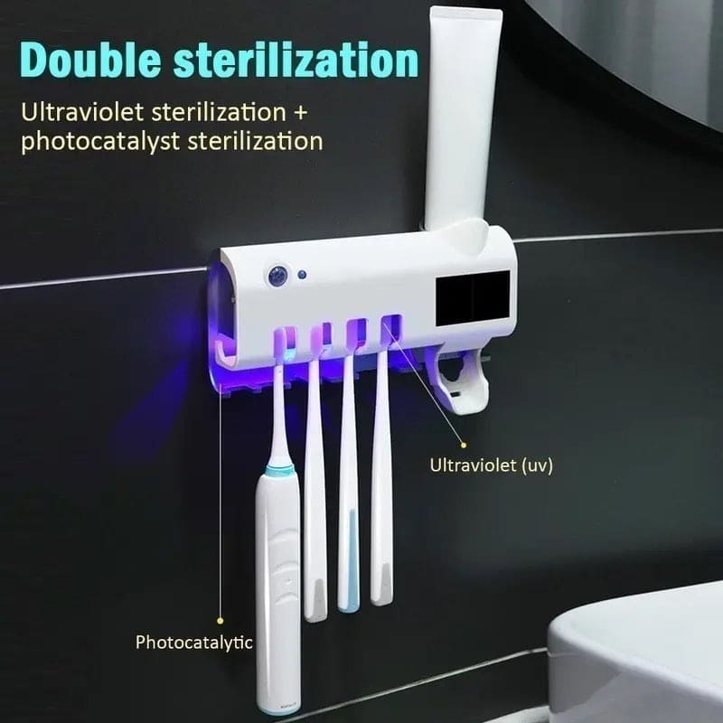 Smart UV Toothbrush Sterilizer, Ultraviolet Light Toothbrush Sterilizer, Automatic Toothpaste Squeezer Dispenser, Wall Mount Toothpaste Dispenser Home Bathroom Accessories, Electric Toothbrush Holder With Toothpaste Dispenser