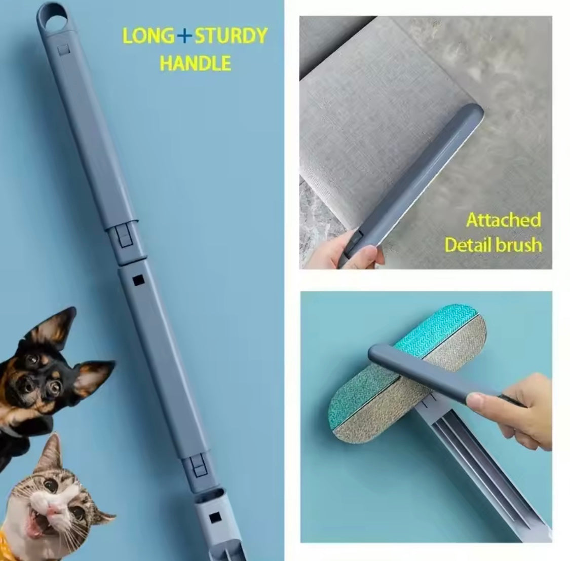 3 In 1 Pet Hair Remover Brush, Long Handle Window Cleaning Brush, Pet Fur Cleaning Tool, Manual Cat Dog Hair Remover Brush