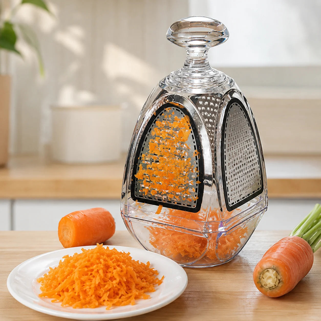 4 In 1 Kitchen Grater with Storage Box, Multi Sided Vegetable And Cheese Grater, All In One Cheese Shredder with Container, Manual Cheese And Vegetable Grater