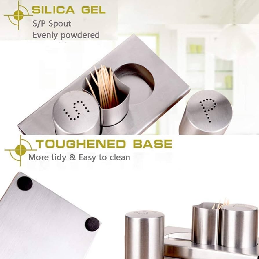 Stainless Steel Salt And Pepper With Stand, Mini Salt And Pepper Shaker Set, Spice And Seasoning Set With Toothpick Container